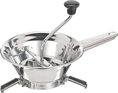 Moulinex Moulin à légumes manuel classic en inox, acier Inoxydable, Petit modèle, Broyage facile, Purées, Soupes, Compotes, Compatible lave-vaisselle, Fabriqué en France A40106