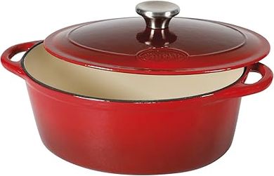 Sitram Oval Enameled Cast Iron Cocotte, 6.5L, Red/Cream
