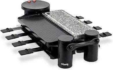 H.Koenig Appareil à raclette Multifonction 8 personnes RP360, modulable rotatif 360°, Convivial Professionnel, Pierre Naturelle, Grill, Raclette fromage, 8 poêlons antiadhésifs, Plaques amovibles