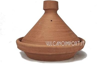 Tajine artisanal marocain, terre cuite rouge, 33 cm
