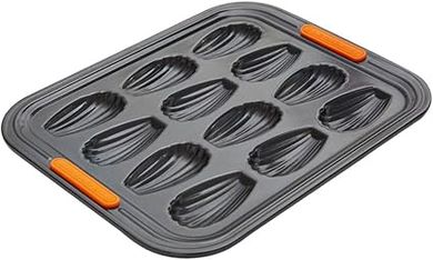 Le Creuset Moule à 12 Madeleines Anti-Adhérent, Résistant au Levain, en Acier Siliconé, Anthracite/Orange, 94102612000000