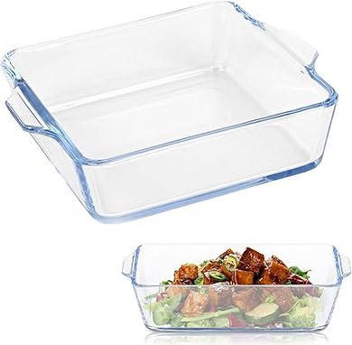 wocpvm 1.5L Plat de cuisson carré Transparent plat a gratin Plat au Four cocottes carrées en verre avec Poignées Passe au Four et au Micro Ondes (24 x 20cm)