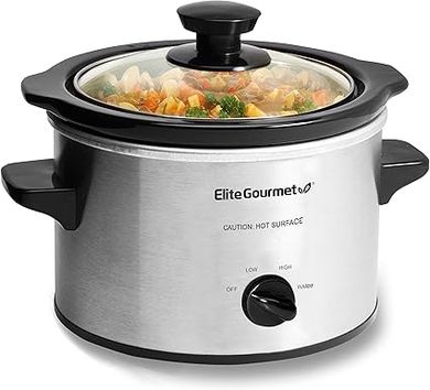 Elite Gourmet MST-250XS# Mijoteuse électrique avec cuve en céramique, température réglable, pour entrées, sauces, soupes, rôtis, plats mijotés, passe au lave-vaisselle (1,4 L, acier inoxydable)