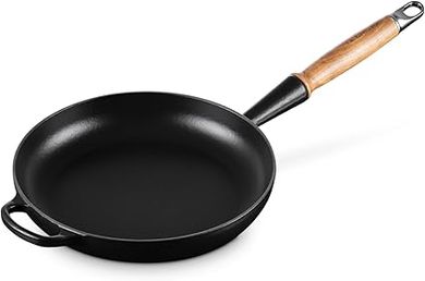 Le Creuset Poêle à frire en Fonte Émaillée avec poignée en bois, 28 cm, Noir Mat, 20258280000422