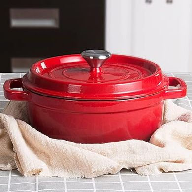 Cocotte émaillée ronde 24cm, 4.7L, rouge.
