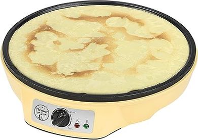 Bestron Crêpière electrique, machine a crepe pour crêpes de Ø 30 cm, incluant un répartiteur de pâte et une spatule à crêpes, avec revêtement antiadhésif, 1000 watts, couleur: Jaune