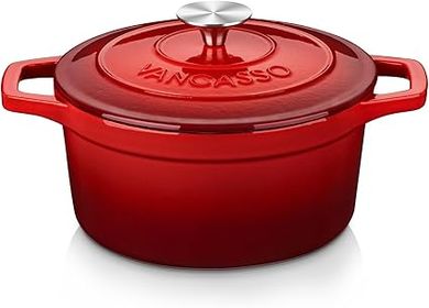 Cocotte en fonte émaillée rouge 22cm, 3L avec couvercle
