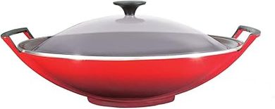 Le Creuset Wok en Fonte Émaillée avec Couvercle en Verre, 36 cm, 4,5 L, Cerise, 25304360600460