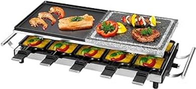 ProfiCook® 2 en 1 Raclette-Grill | 10 personnes | Plaque en pierre et plaque de grill | Revêtement antiadhésif | Thermostat réglable en continu | 1700 watts | Acier inoxydable | PC-RG 1144