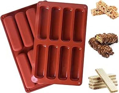 2 Pièce Moules Longues Bandes, Silicone Rectangulaire pour Barres de Céréales, Moule à Biscuits, Forme Gâteau pour Barre Énergétique Eclair Chocolat, 8 Cavités (11,7 x 3,2 cm par Cavité)