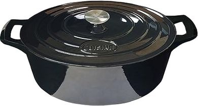 Black Enamel Cast Iron Oval Cocotte, 6.5L, 33x25x16cm
