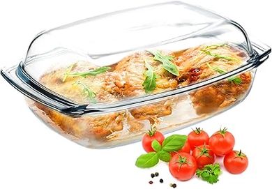 KADAX Plat à Gratin en Verre Résistant à la Chaleur avec Couvercle et Poignées, Cocotte Transparente Idéale pour la Cuisson au Four (Rectangulaire, 4.1L)