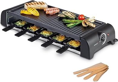 Korona 45060 Barbecue électrique de table/Raclette pour 10 personnes | Raclette XXL avec 10 poêlons & spatules | Avec plaque de gril antiadhésive | Câble de 1,2 m | 1500W| Nettoyage Facile