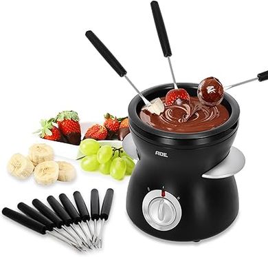 Fondue au chocolat électrique : 2 températures, bol Teflon 500ml, 8 fourchettes.
