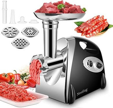 Hachoir à viande électrique Nestling® : 3 plaques inox, 2800W, noir