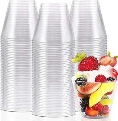 KAHEIGN 60Pcs Mini Coupes à Dessert, 270ml Gobelets à Dessert Ronds En Plastique Coupe Apéritif Parfait Clair Gobelets De Service Réutilisables Pour Fête de Gelée Mousse Pouding Whisky Vin (9 x 7,5cm)