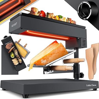 KESSER® Raclette Grill 2en1 - Fromage à raclette Fondeur de fromage, gril de table Plaque de gril, appareil sur pied réglable en hauteur, fonte traditionnelle du fromage, température réglable 600W