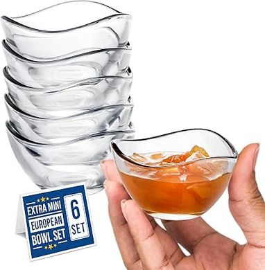 CRYSTALIA Mini Bols en Verre, Lot de 6, 66 cc, 100% Sans Plomb, Mini Bols de Préparation en Verre, Mini Bols de Service, Plats à Sauce, Snack Plats, Starter Bowls, Dip Dish, Mini bols à Sauce