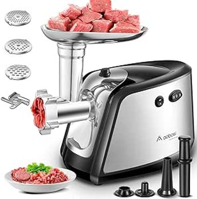 Hachoir à viande AAOBOSI 2000W: robuste, inox, 3 plaques, accessoires