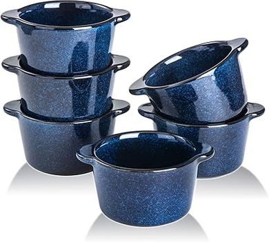 VICRAYS Lot de 6 mini ramequins en céramique pour crème brûlée, 236,8 g, passent au four, plats à soufflé pour la cuisson individuelle, cocotte à tremper, sauce, pionnier, femme, bleu