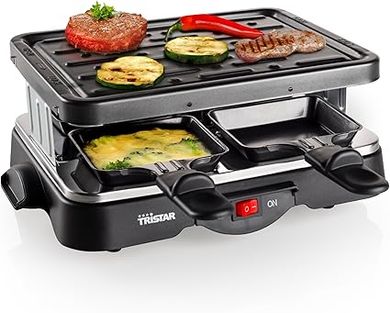 Tristar raclette – Avec plaque gril – 4 poêlons – Pour 4 personnes – Revêtement antiadhésif – 500 W – RA-2949