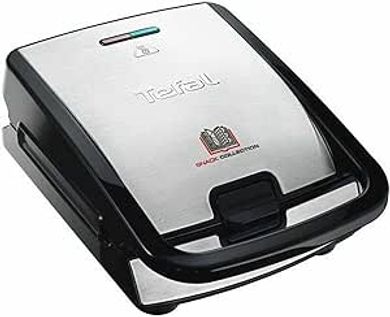 Tefal Croque gaufres et sandwiches, 2 jeux de plaques inclus, Rangement facile, Nettoyage facile, Indicateur de chauffe, revêtement antiadhésif, Snack Collection SW853D12, Gris