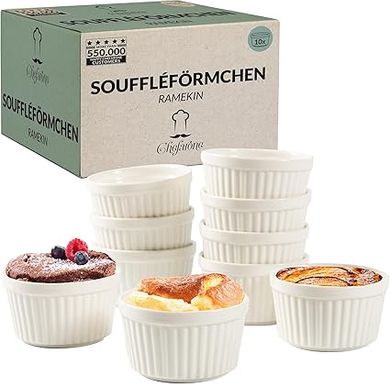 Ramequins Soufflés Chefarone : 10x 200ml, Céramique Blanche
