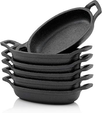 BBQ-Toro Set de poêles à servir en fonte (6 pièces) | 20 x 9,5 cm - ovale | déjà brûlé | poêle à griller en fonte, poêle à servir, casserole