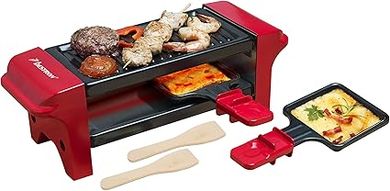 Raclette Grill Bestron 2 personnes: compact, antiadhésif, rouge/noir.
