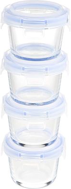 Verres Amazon Basics 120ml, transparents, couvercles bleus (lot de 4)
