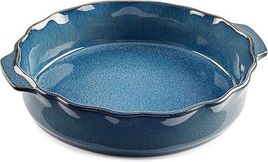 ESPRIT DE CUISINE - Plat À Four Rond En Céramique - Poignées ergonomiques - Émail Résistant Aux Rayures - Facile À Nettoyer - Made In France - 1,4L - 25,6x23,3x5,3cm Extérieur - Bleu Réactif