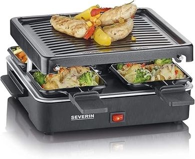 Raclette SEVERIN 4 personnes, compacte, plaque antiadhésive, 4 poêlons.
