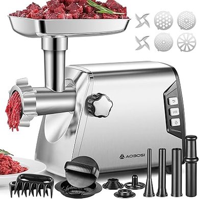 Hachoir à viande électrique AAOBOSI 3000W: 2 lames, 4 plaques, accessoires inclus.