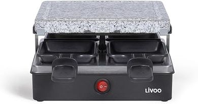 LIVOO DOC242 Appareil à Raclette 4 Personnes | Grill Pierre en Granite Amovible | Revêtement Antiadhésif - 600 Watts