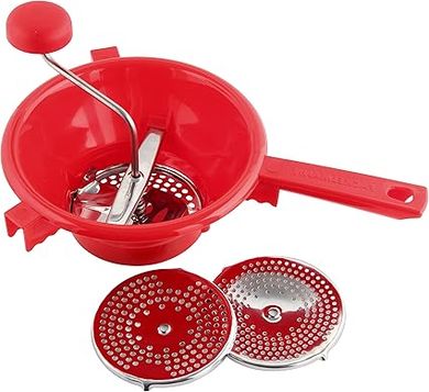 Fackelmann 42408 Moulin à purée avec 3 Paniers Plastique/INOX Rouge/Argent 32 x 20 cm