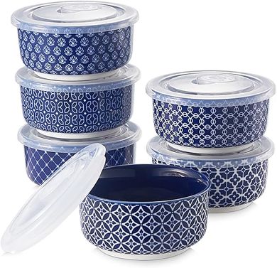 DOWAN Ramequins Lot, 6 X 235 ml Ramequins et Moules à Soufflés en Porcelaine, Ramequin Dessert pour Muffin, Ramequin Four à Pâtisserie, Glace, Sauce, Fruit, Collation, Ø 11cm-Vintage Bleu