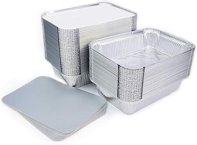 Lot de 100 Barquettes en Aluminium Jetables avec Couvercle pour Transport de Nourriture - Congélation - Cuisson (1000ml)