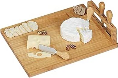 Relaxdays Bamboo & Stainless Steel Cheese Board & Cutlery Set
