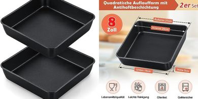 Onader Lot de 2 plats à gratin carrés en acier inoxydable avec revêtement antiadhésif pour brownies et rôtis, sains et durables, résistants à la rouille et faciles à nettoyer - 20 cm