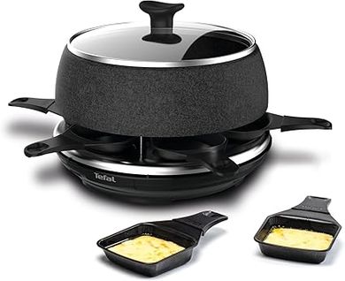 Tefal Cheese N’Co 6 en 1 Appareil à raclette multifonction, Raclette, Fondue, Tartiflette, Crêpe, Plancha, Boîte à fromage, Gratiné 6 Personnes, Fabriqué en France RE12C801