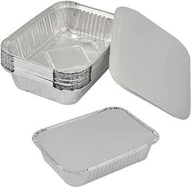 CENBEN 20 Pièces Barquettes Jetables Aluminium 1900 Ml Boite Aluminium avec Couvercle Plat Aluminium Jetable Grand Format pour la Cuisson au Barbecue Stockage de Congélation (26,5 × 19,2 × 6,5 Cm)