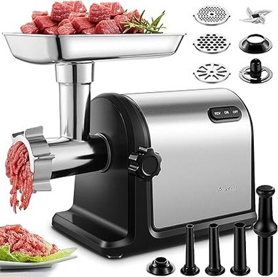 Hachoir à viande électrique AOBOSI 3-en-1 : 3000W, 3 disques, kubbe, saucisses.