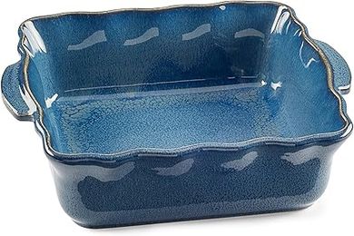 ESPRIT DE CUISINE - Plat À Four Carré En Céramique - Poignées ergonomiques - Émail Résistant Aux Rayures - Facile À Nettoyer - Made In France - 1,7L - 23,6x20,8x6,8cm Extérieur - Bleu Réactif