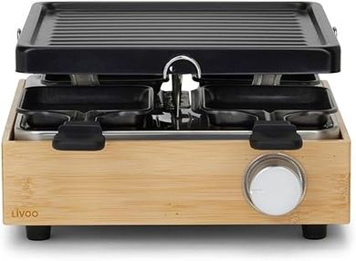 Raclette Livoo 4 personnes : 800W, bambou, grill amovible, antiadhésif.
