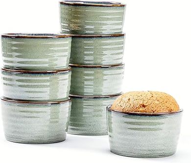 Ramequins et Moules à Soufflés, Ramequins à Souffler pour Cuisson - 10cm, Cocotte Four en Céramique de 240ml pour 8 Personnes, Micro-Onde Convient - Vert